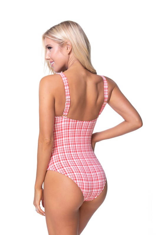 Textured Plaid CutOut One Piece