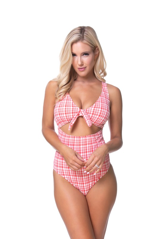 Textured Plaid CutOut One Piece