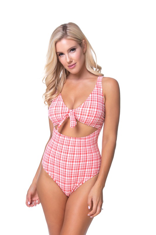 Textured Plaid CutOut One Piece