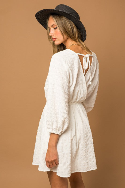 Blouson Seersucker Batwing Dress