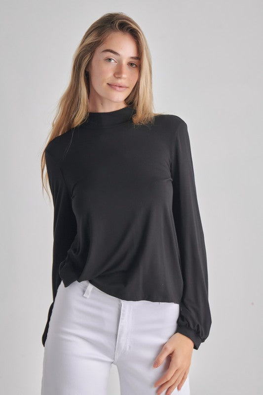 LONG SLEEVE BACK DROP MOCK NECK TOP