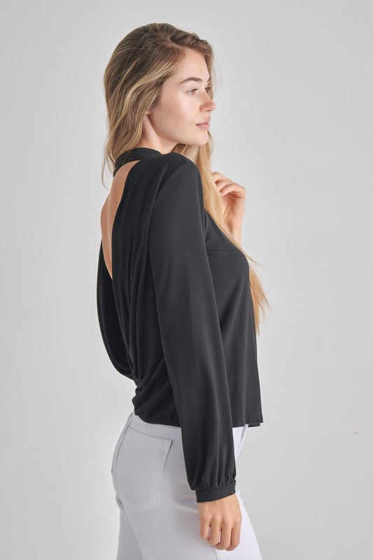 LONG SLEEVE BACK DROP MOCK NECK TOP