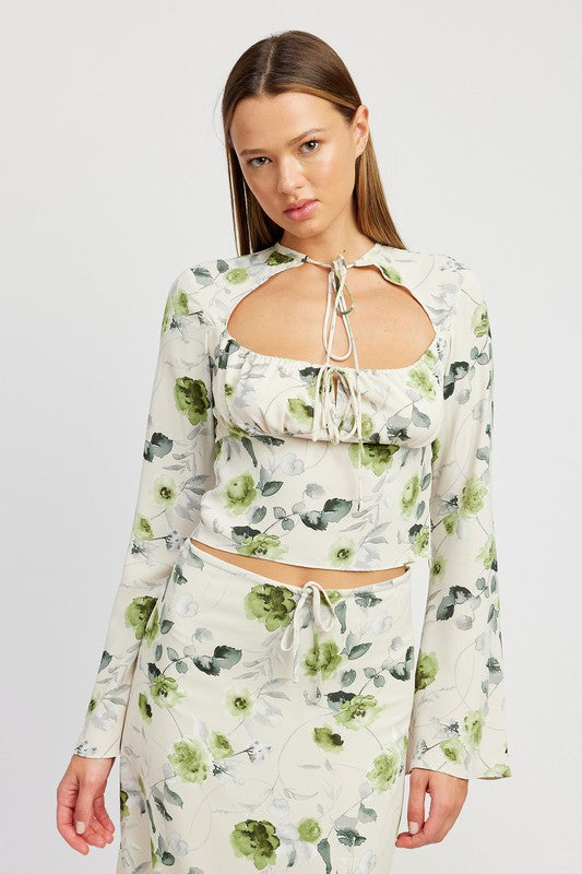 Floral Blouse With Neck Tie