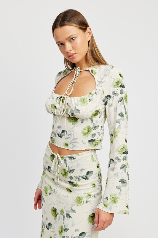 Floral Blouse With Neck Tie