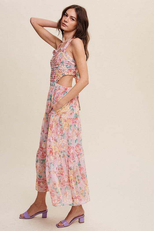 Floral Bubble Textured Two-Piece Style Maxi Dress