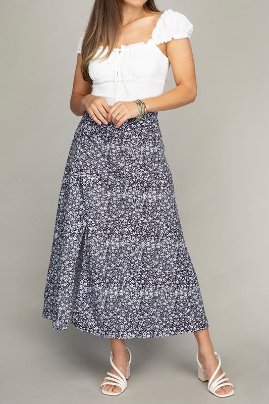 Floral midi skirt with slit