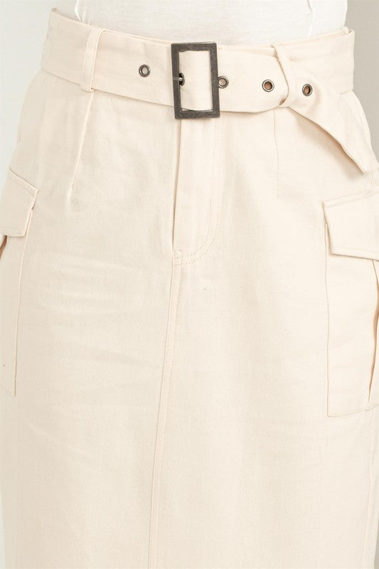 Professional Poise Buckled Belt Cargo Skirt